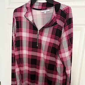 Pink and Black Plaid Long Sleeve Top